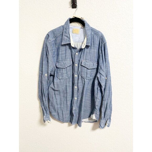 True Grit Mens Blue Chambray Western Shirt Button Front Long Sleeve Blue XXL - Picture 1 of 8